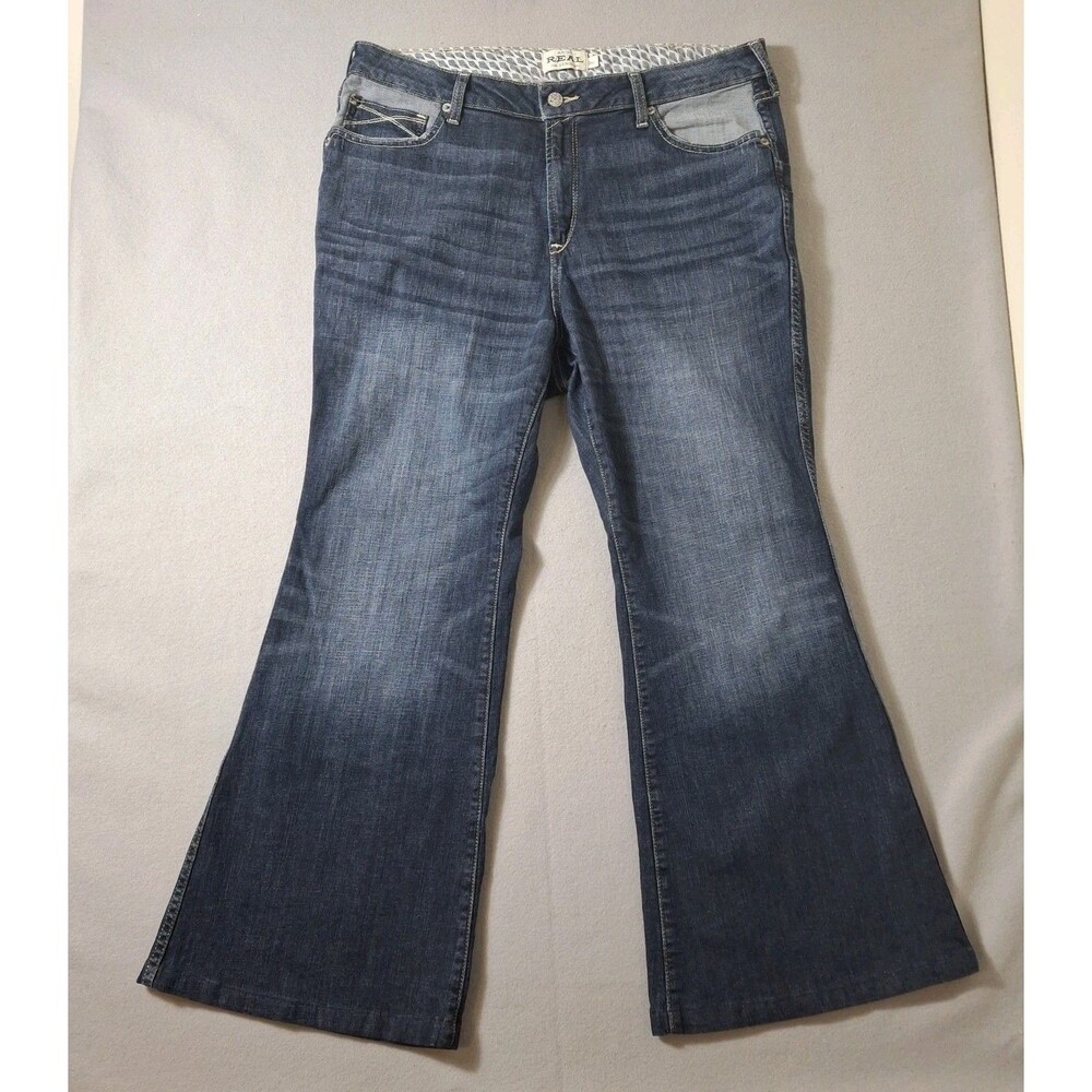 Ariat Jazmine  High Rise Wide Flare Leg Jeans Women 34S Blue Denim Cowgirl